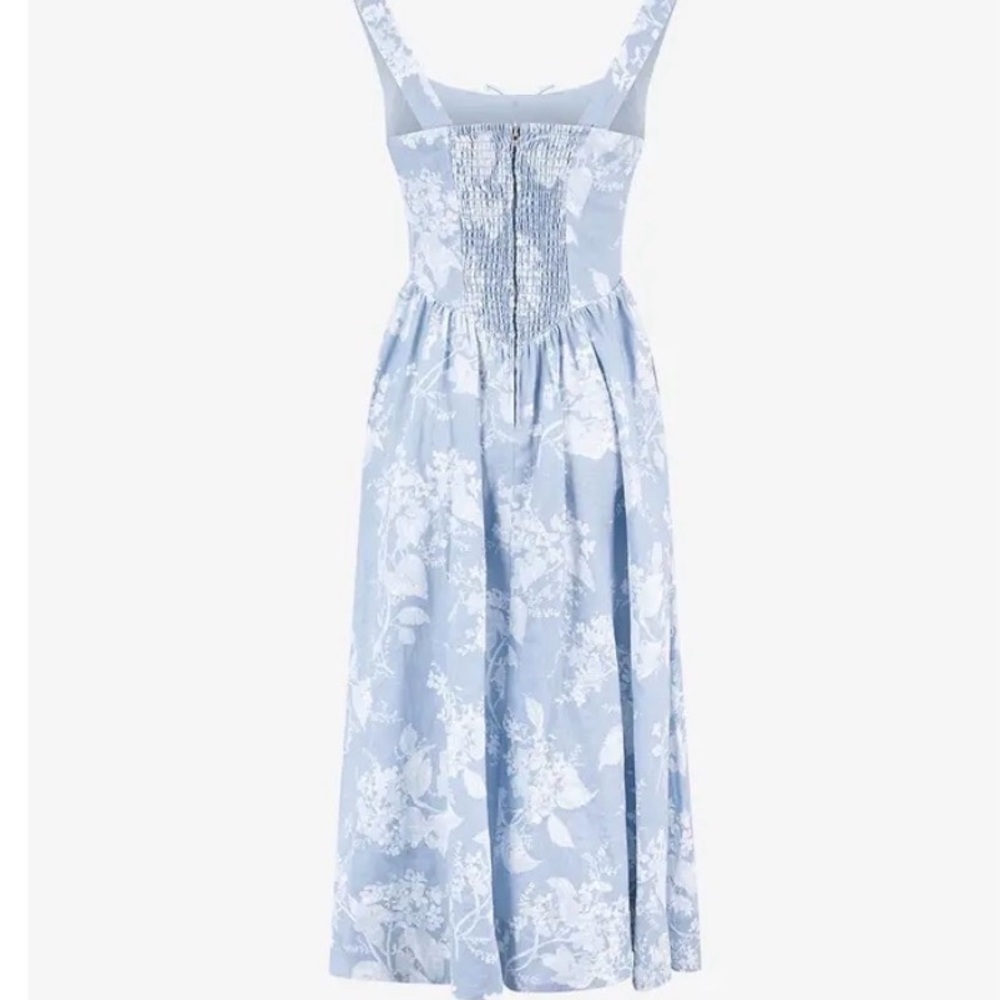 Reformation Balia Linen Dress Angelic Floral Blue Midi NWT Size 12 | retail 278$ - Picture 5 of 11